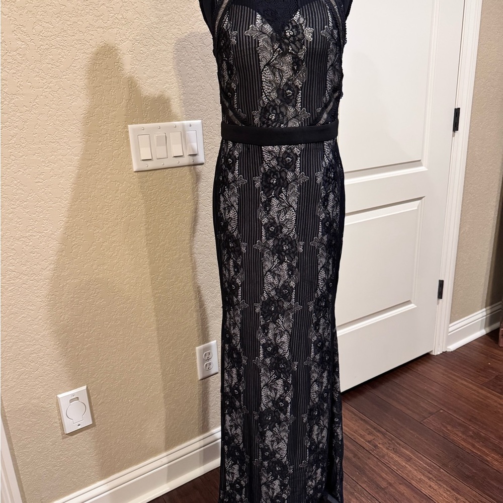 Xtaren Black and Nude Lace Maxi Dress